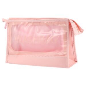 Clear PU Portable Travel Transparent Waterproof Zipper Makeup Pouch Pink Large